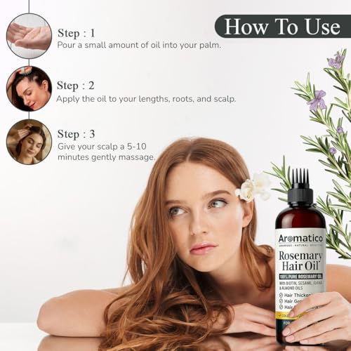 Image of AROMATICO Rosemary Hair Oil for Hair Growth & Hair Fall Control - Rosemary Oil for Hair Thickening & Scalp Health | Sesame, Jojoba & Almond | Starter Size | 100ml