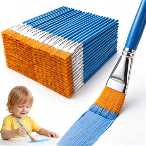 50 Pack 1 Inch Paint Brushes Acrylic Paint Brushes Bulk Large Flat Bristle Brush Set for Arts & Crafts Watercolor Tempera Glue Classroom Projects Touch-Up Washable & Reusable