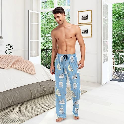 Teddy Bears Moon Blue Mens Pajama Pants Lounge Men's Pajama Bottoms Soft Sleep Pants With Pockets L2