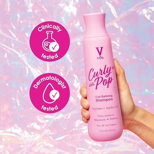 Image of V&CO. Curly Pop Curl Defining Shampoo - Sulfate Free & Paraben Free Moisturizing Hair Care with Peptides, Amino Acids & Jojoba Oil for Hydration, Frizz Control & Healthy Curls - 12 fl oz, (Pack of 2)
