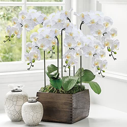 Shacos Artificial Orchid Stems Set Of 3 Pu Real Touch White Orchid 37 Inch Tall 9 Large Blooms Fake Phalaenopsis Flower Home Wedding Decoration (3 Pcs, White) #TOP7
