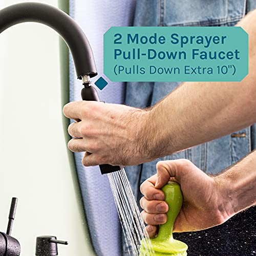 Image of Grey Utility Sink Laundry Tub With High Arc Black Faucet By VETTA - Pull Down Sprayer Spout, Heavy Duty Slop Sinks For Washing Room, Basement, Garage, or Shop, Free Standing Tubs