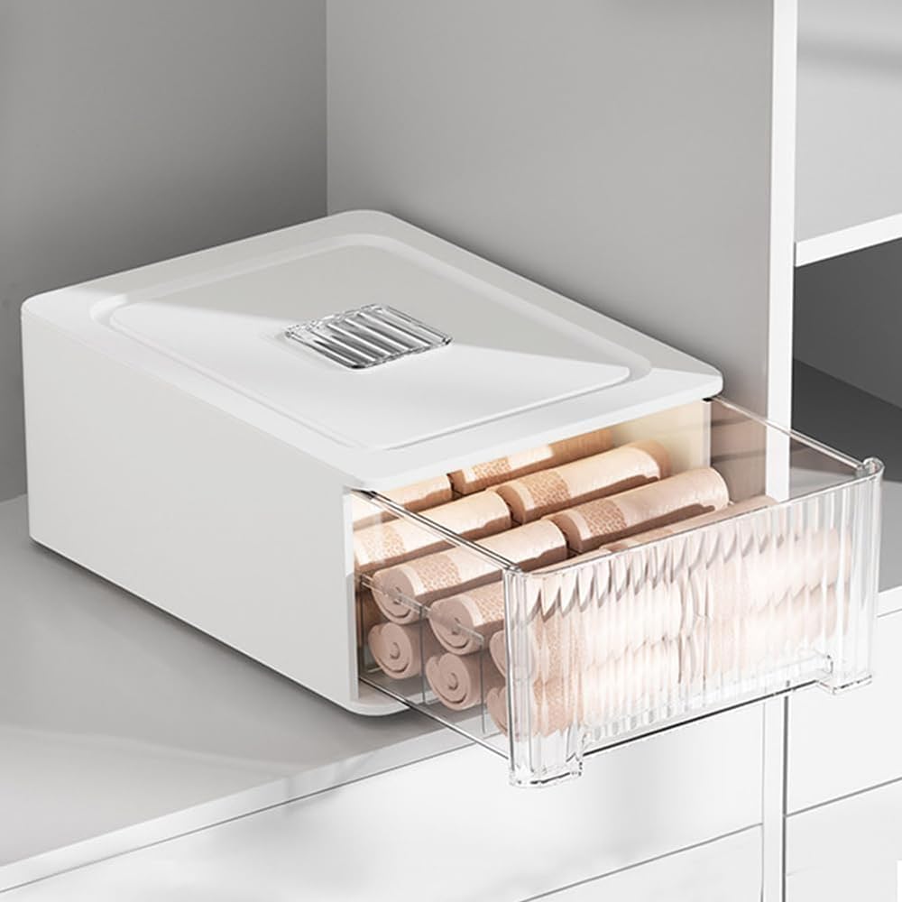 X spring Drawer Organizer for Clothing, 12 Cell Clear Drawer and Closet Storage Boxes with Lid, Stackable Closet Organizers and Storage Box, Suitable for Clothing Underwear Bras Socks