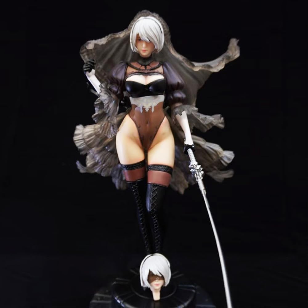 Zhongkaihua Automata 2B Figura d'Azione con Testa Intercambiabile e Spada Rimovibile Statua 32cm Yorha 2B Figura in Abito da Sposa Nero Edizione PVC Ornamenti