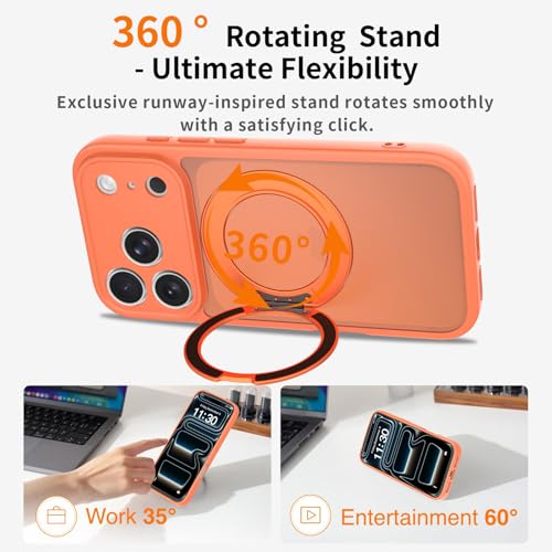 Image of Magnetic Case for iPhone 17 Pro With Magnetic Ring Stand, [Compatible with Magsafe] [Military Grade Drop Protection] Shockproof Phone Cover for iPhone 17 Pro Full Camera Protection 6.3 inch Orange