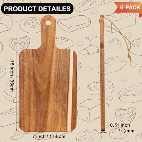 6 Pzs Tabla de Cortar de Madera Acacia con Mango 15x7 pulg miniatura 2