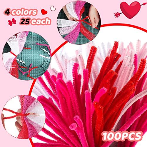 Wreath Making Supplies 4 Rolls Mesh Ribbon 10 Inch x 30 Feet Metallic Deco Poly Mesh Ribbon Decor Mesh Roll and 100 Pieces Wreath Tube Cleaners Chenille Stems (Red, Burgundy, Pink, White) - Thumbnail 2