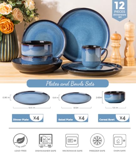Image of LERATIO Ceramic Dinnerware Sets for 4,12-Pcs Porcelain Plates and Bowls Set