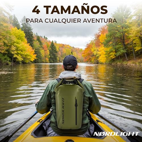 Nordlight Bolsa Estanca Impermeable + Funda para Móvil, Cierre Enrollable, Correa para Hombro | Drybag Mochila Impermeable Saco Estanco Bolsa de Transporte Náutica | Playa Sup - Verde Oliva, 5 litros - imagen 6