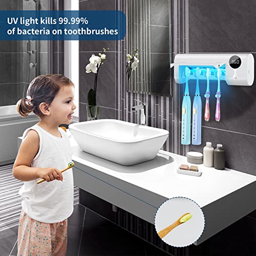 Shukan Toothbrush Sanitizer, Bathroom Toothbrush Holder Wall Mounted With U Vsterilizer Function, 1500Mah Charging, Timing Function, Toothbrush Organizer For Ladies Baby Family（White） #TOP1
