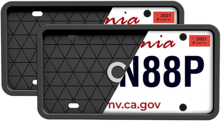 Car Accessories Black Silicone License Plate Frame - Protects from Scratches | NO-Rattle FIT Silicone Cover for U.S. Plates - Front & Back License Plate Holder with Custom MOUNTING KIT 2 Pair