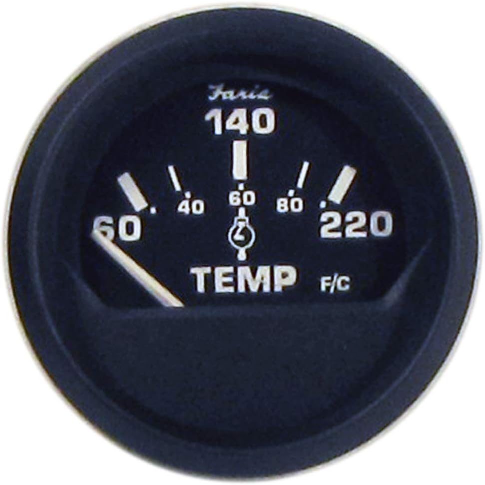 Faria Beede Instruments Beede 12819 Euro Cylinder Head Temperature Gauge with Sender (60-220°F) - 2"", Black