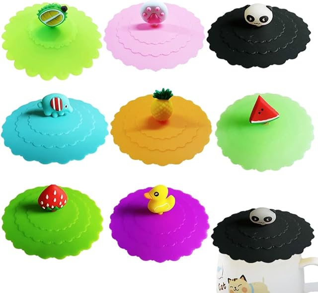 CJBIN Silicone Cup Cover, 8 Pcs Anti-dust Cup Covers, Reusable Silicone Glass Cup Covers, Silicone Cup Lids, for Coffee Beer Mug Wine Glass Home Outdoors (10.8cm)