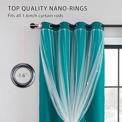 Image of XiDi Black Out Curtains for Girls Bedroom Decor, Unicorn Curtains for Kids Room, Blackout Curtains for Living Room 72 inchs Long 34 inches Wide 2 Panel Teal