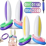 XIEXIESHER Aufblasbares Kaninchenohr-Spiel, Ostern Aufblasbares Rosa Hasenohren, Kaninchenohr Aufblasbar, 2 Stück Hasenohren mit 16 Ringe und 1 Luftpumpe, Kinder Wurfringen für Ostern