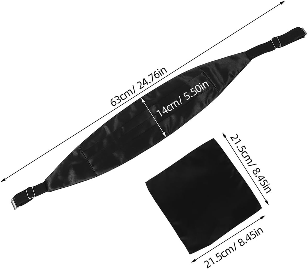 Men's Black Polyester Cummerbund Set for Weddings and Meetings