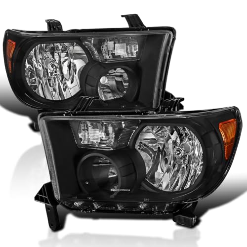 Spec-D Tuning Black Headlights w/Amber Compatible with 2007-2013 Toyota Tundra, 2008-2017 Toyota Sequoia, L+R Pair Head Light Lamp Assembly