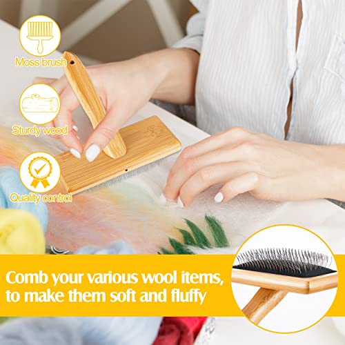 Image of Tessco for You 2 Pcs Wool Carder Brush for Needle Felting | Wool Carding Brush with Wooden Handle, Hand Comb Yarn Brush for Craft Felt Project Grooming Supplies