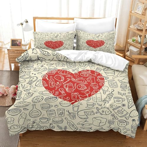 Housse de couette 3D cœur rouge king size en microfibre douce