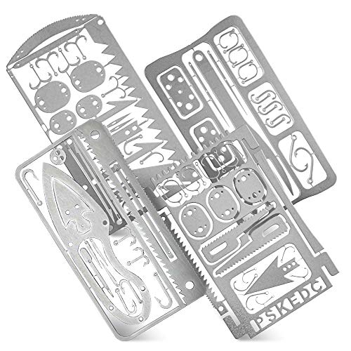Survival Card Bushcraft Gear Great Men's Gift Credit Card Knife Card Tool Survival Kit W/Knife Arrow Spear Fishing Gig Fishing Hooks Snare Lock Fork & More (4)