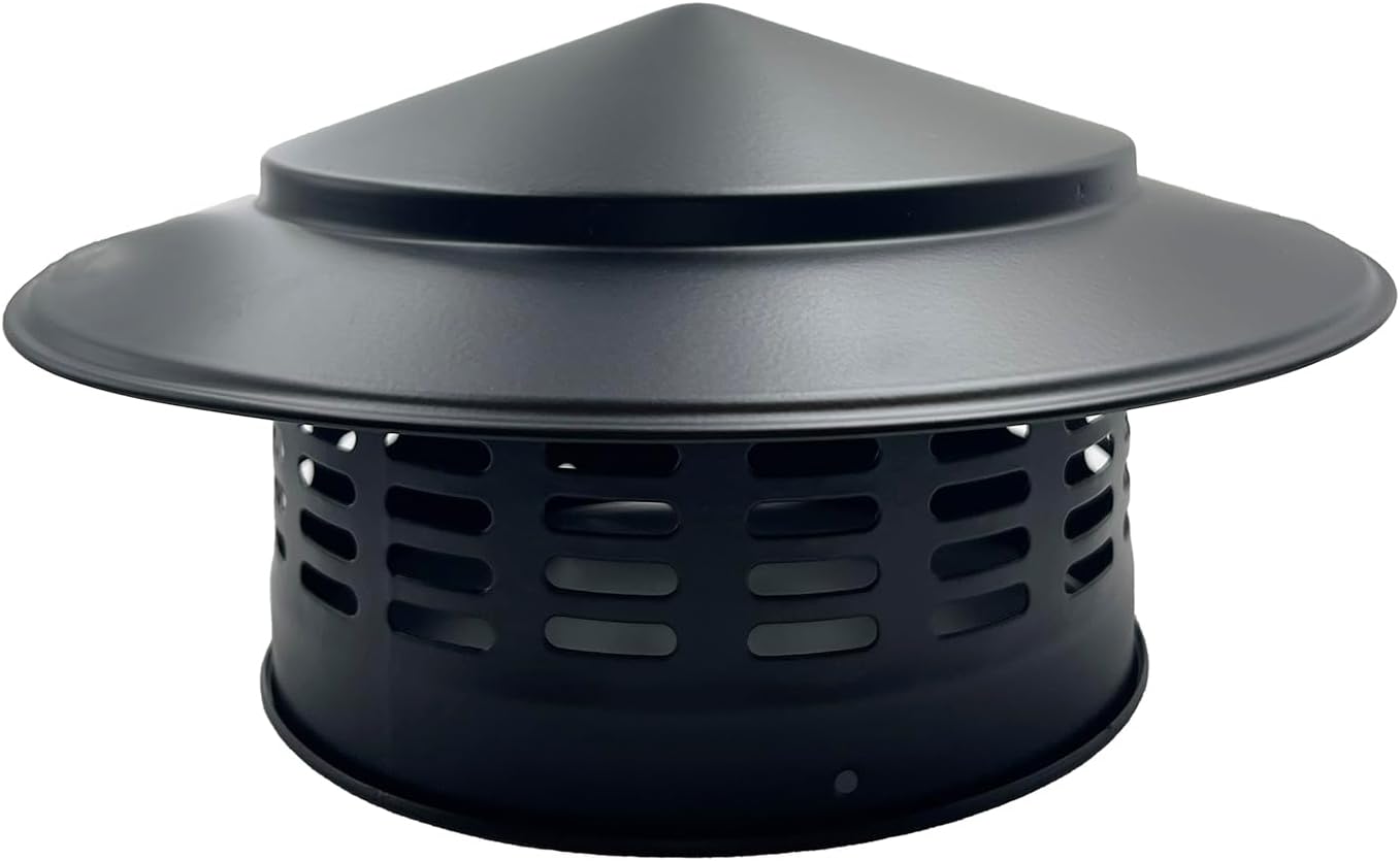 6" Black Round Chimney Cap with Cone Top Stainless Steel Fireplace Chimney Cover Rain Caps for Outside