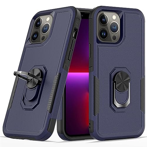 Coque iPhone 13 Pro Max anneau métal antichoc bleu premium robuste