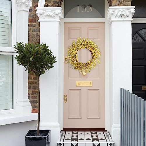 Bibelot 18Inch Artificial Forsythia Flower Wreath, All Year Around Wreath For Front Door, Wedding Window Home Wall Indoor Front Door Decor (Yellow, 18In) #TOP4