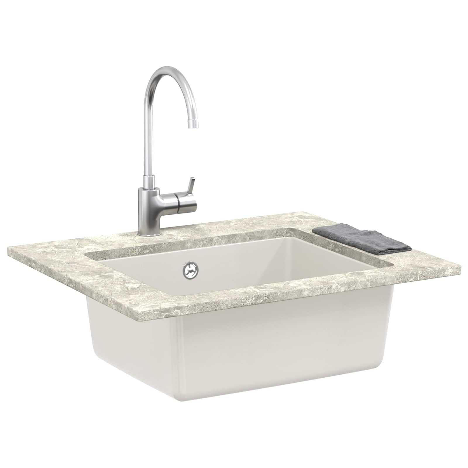 Lavabo blanco de 530 x 460 mm de 80% cuarzo y 20% resina de granito fregadero con juego de accesorios y filtro de desagüe para cocinas modernas, resistente al calor y a los arañazos