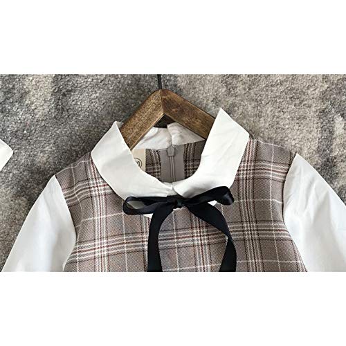 Sxgyubt Vestido de princesa xadrez infantil adorável de manga comprida, Grey + White, 11/120 yards
