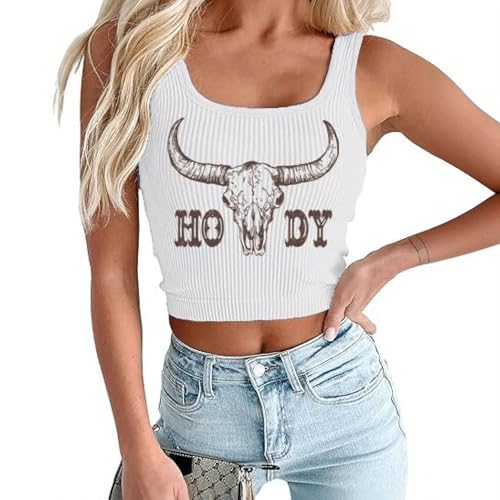 Cowgirl Western Cropped Tank Tops for Women Cowboy Shirts Country Concert Outfits Graphic Sleeveless Crop Tank Top