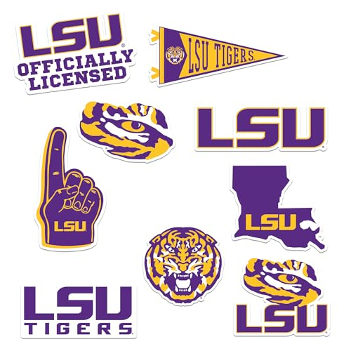 Image of LSU Tigers Vinyl Sticker Pack - 8‑Count Large Waterproof Decals for Laptop, Water Bottle, Tablet, Skateboard, Car, and Indoor /Outdoor Use