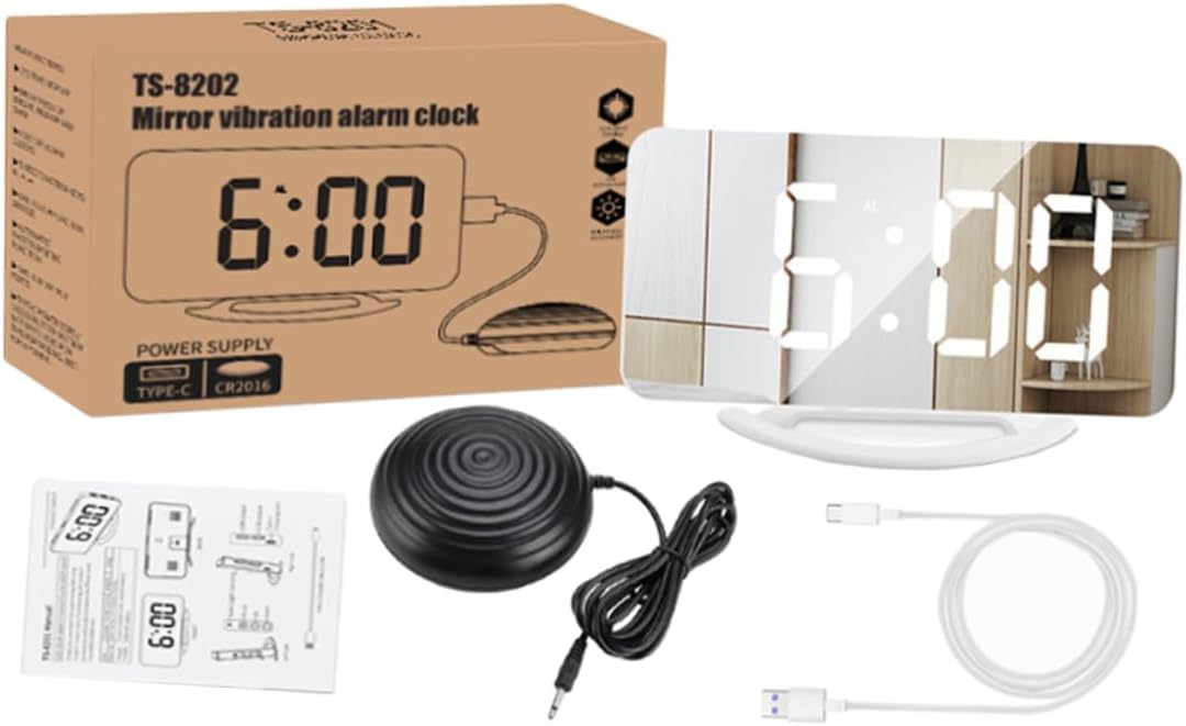 1set Led Alarm Clock Mirror Brightness for Bedroom Home Use Simple Design Loud Sound Dual Function As Makeup Mirror