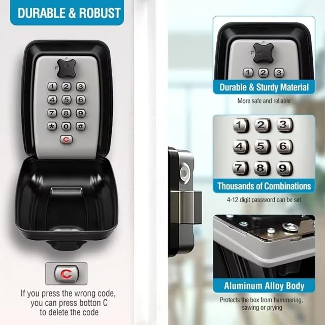 Key Lock Box with Combination Lock 12-Digits Password Code Large Capacity Wall Mounted Hanging Car Window Box Safe Case Storage Padlock Shackle Spare Emergency Security Waterproof (Wall-Mount) - Image 2