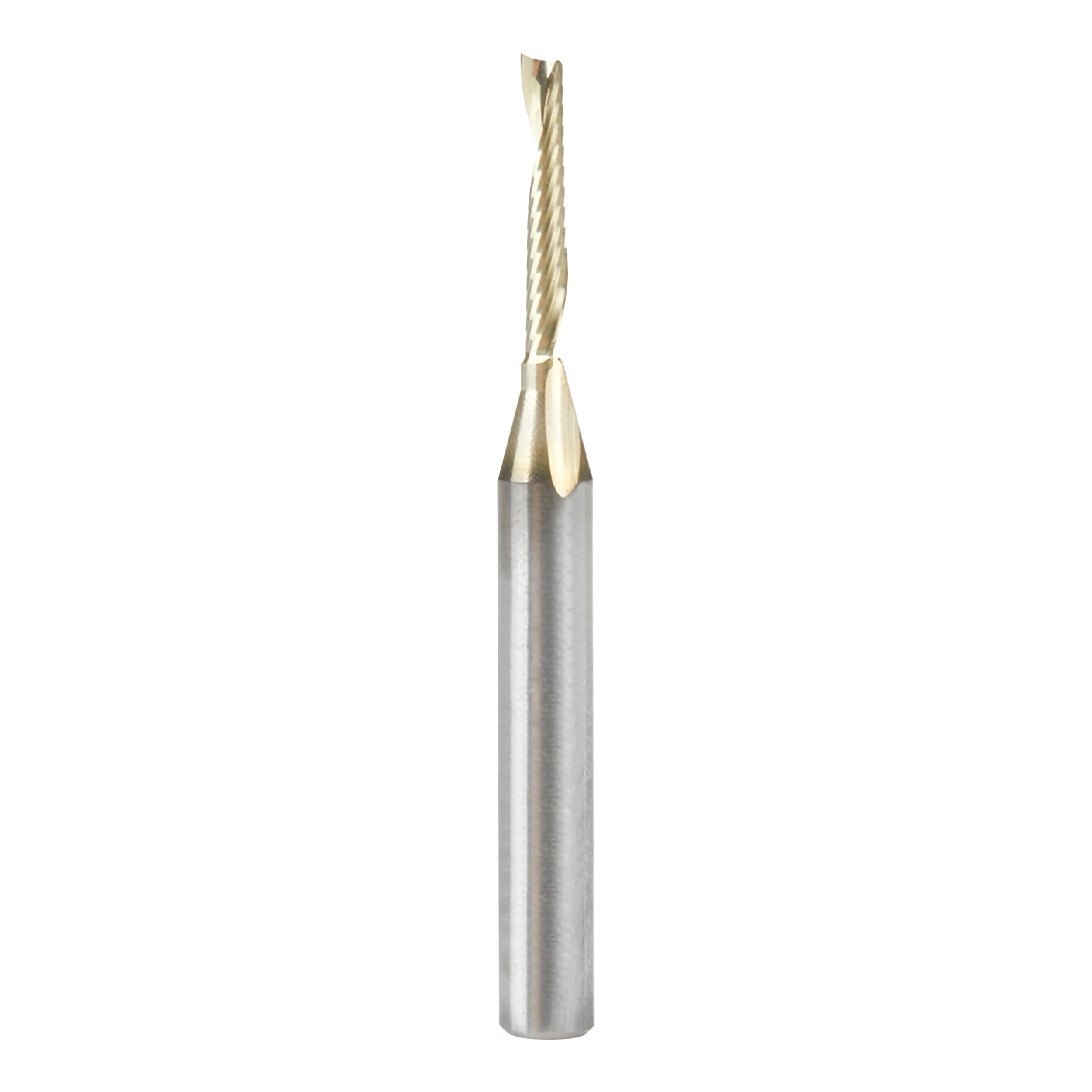 Amana Tool 51486-Z SC Spiral 'O' Single Flute, ZrN Coated Aluminum Cutting 1/8 D x 3/4 CH x 1/4 SHK x 2-1/2 Inch Long Up-Cut Router Bit with Mirror Finish