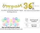 Flyloons 36th Pastel Happy Birthday Decoration for Girls Kids Boys with Glitter Golden Happy Birthday Paper Banner,Pastel Balloons,Glue Dot,Arch Tape for Balloons Birthday Decoration Items, 66 Pieces gallery image