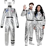 YeahBoom Astronaut Kostüm,Silber Weltraum Astronauten Kostüm,Astronautenoverall,Astronautenkostüm Erwachsene,Overall Unisex Weltall Kostüm,für Cosplay Karneval Faschings Halloween