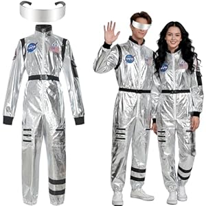 YeahBoom Astronaut Kostüm,Silber Weltraum Astronauten Kostüm,Astronautenoverall,A... Erwachsene,Overall Unisex Weltall Kostüm,für Cosplay Karneval Faschings Halloween