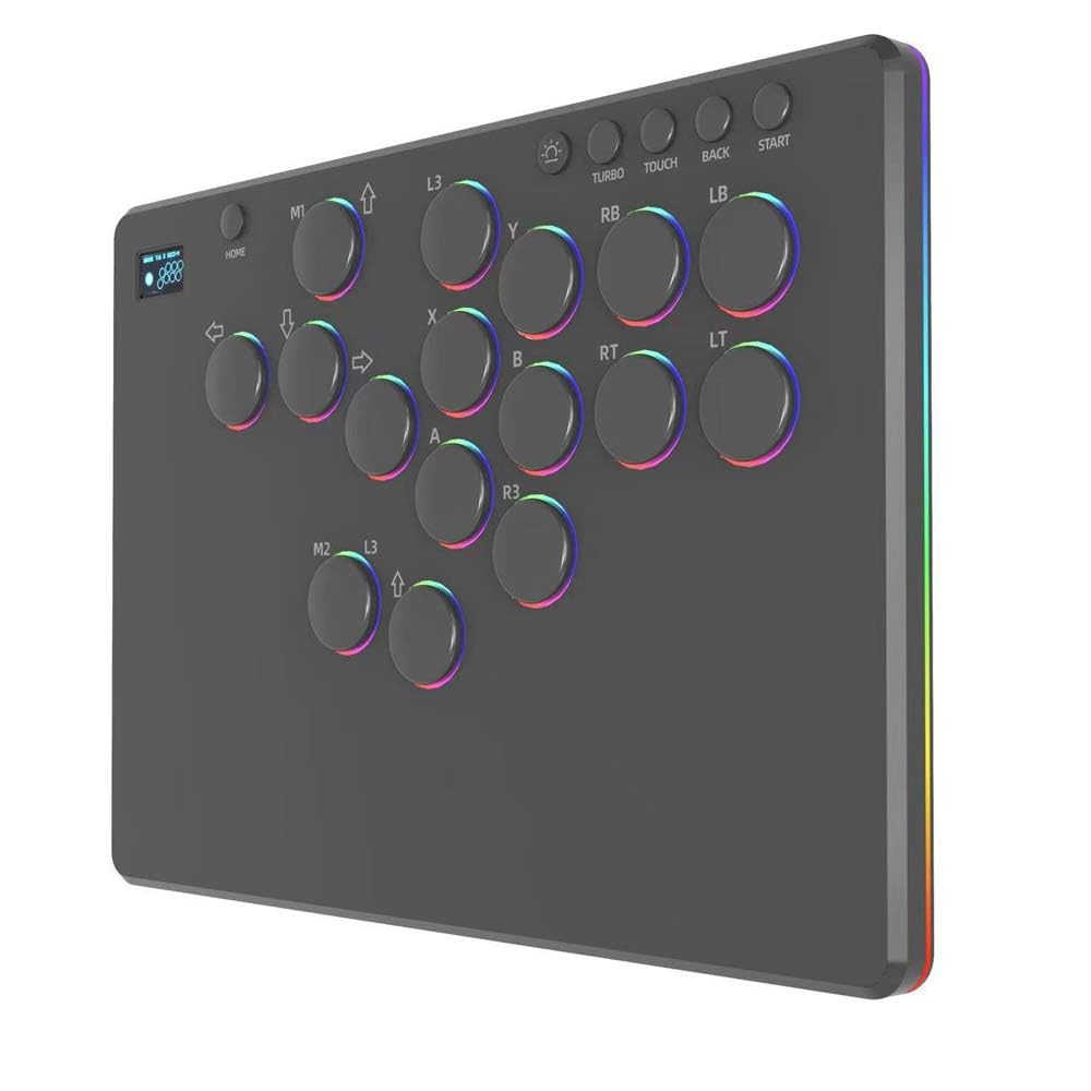 TEHAOUU RGB Lighting Leverless Arcade Stick Controller per Switch/Steam, tastiera Street Fighter 6 a 14 tasti con supporto per programmazione macro e tasti sostituibili per PC/PS3/PS4