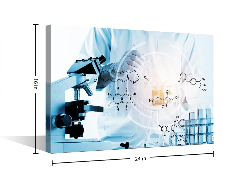 Image of TUMOVO Laboratory Research Concept Wall Art Home Decor Posters and Prints Young Scientist Painting Wall Art for Living Room 1 Pieces Medical Black and White Wall Art Framed Ready to Hang (16 inch Wx24 H)