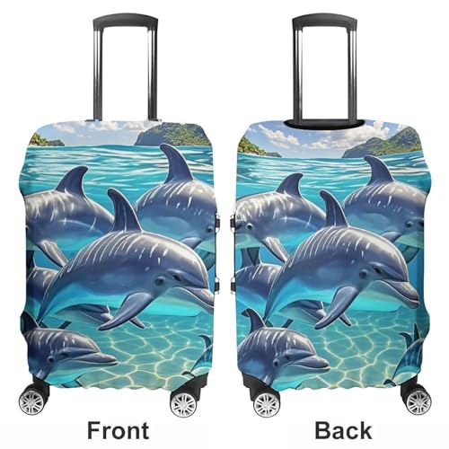 Dolphins Art Luggage Cover, Elastic Luggage Protector Fits 19-32in Suitcases, Washable & Anti-Scratch Suitcase Cover for Men Women XL3