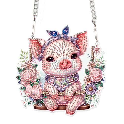 Image of AiYuanzsh 5D DIY Diamond Art Painting Kits Hanging Pendant, Piggy Diamond Art Hanging Sign DIY Special Shaped Crystal Pendant Ornaments for Door Wall Window Home Festival Decor