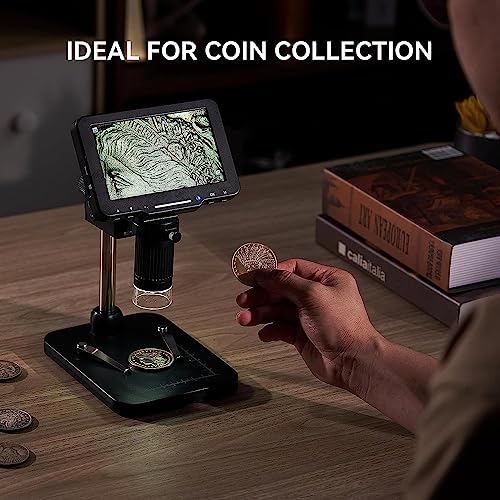Image of Tobo 1000X, 5'' LCD Digital Microscope with LED Light, 1080P Coin Magnifier Taking Photo /Video, PC Compatible with Windows /Mac TD-1014IM