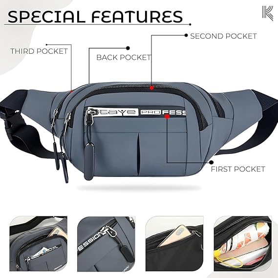 Image of Waist Bag for Man & Woman | Travel Handy Hiking Running Pouch with Zipper | Adjustable Strap Fanny Pack for Documents Money Card Phone Earphone | Lightweight Sport Belt Bag (Gray)