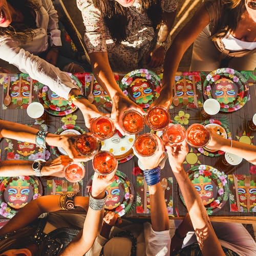 Image of Funnymoom 452 Pcs Hawaiian Tiki Party Decorations Include Tiki Paper Plates Napkins Cups Tablecloth Cutlery Straws Hawaii Luau Party Supplies for Tropical Birthday Party Decorations