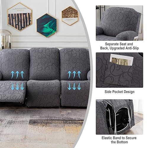 Yueang 3 SEATS COVER OF SOFA COVERS Recliner Sofa Covers Sectional Couch Cover For Reclining Couch 3 Seat, 5-Pieces 3 Cushion Sofa Stretch Recliner Sofa Slipcover thumb #2