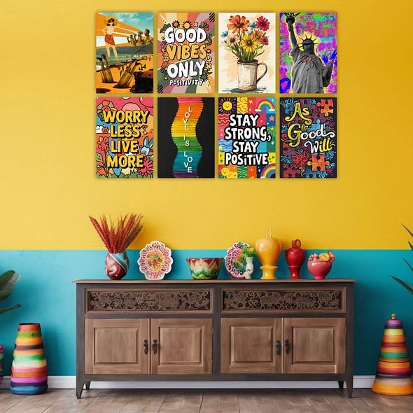 Image of CVANU Aesthetic Beautiful & Positive Quote Picture Printed 8pcs Wall Art Collage Kit Posters With Glue Dot Tape for Living Room| Office| Bedroom| Office| Walls Decorative Item (8.2inch X 11.6inch) 373