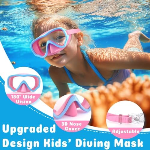 COOLOO Kids Goggles with Nose Cover, 180° Wide View Swimming Goggles for Kids 4-16, No More Hair Snags Anti-Fog No-Leak Snorkel Mask for Boys Girls Youth — view 5