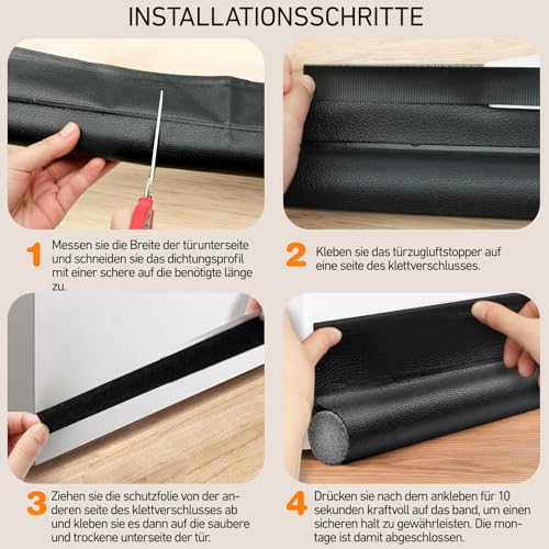 2 Stück Zugluftstopper für Türen, 96cm Zuschneidbar Tür Zugluftstopper Haustür, Einseitige Luftzugstopper für Türen Selbstklebende, Türzugstopper für Kälteschutz, Zugluft, Schalldämmung