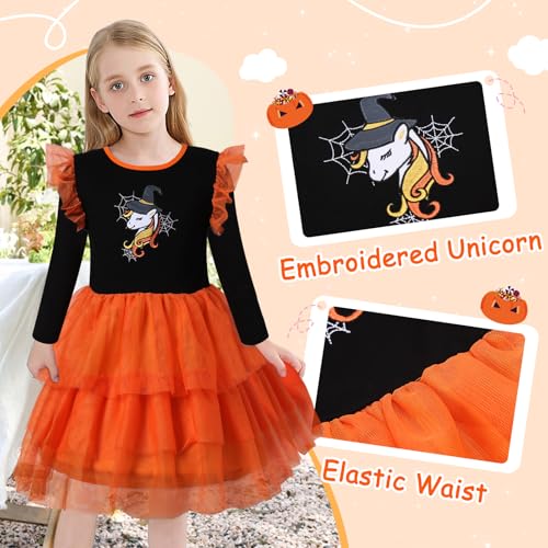 VASCHY Dress for Girls, Cute Tulle Dress Ruffle Sleeve Birthday Party Outfit Clothes for 3-9Years Toddler/Little/Big Kid3