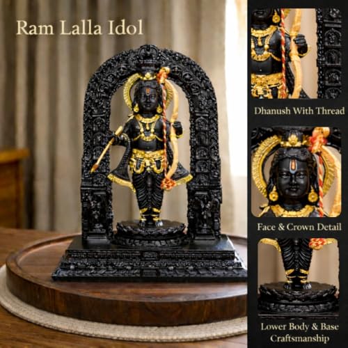 Image of ARMONIA Premium Lord Ram Lalla Ayodhya Idol 9 Inch for Home Decor | Black Ram Lalla Murti Showpiece for Temple, Pooja Room & Mandir | Polystone Lord Ram Statue Gift Item for Housewarming, Diwali